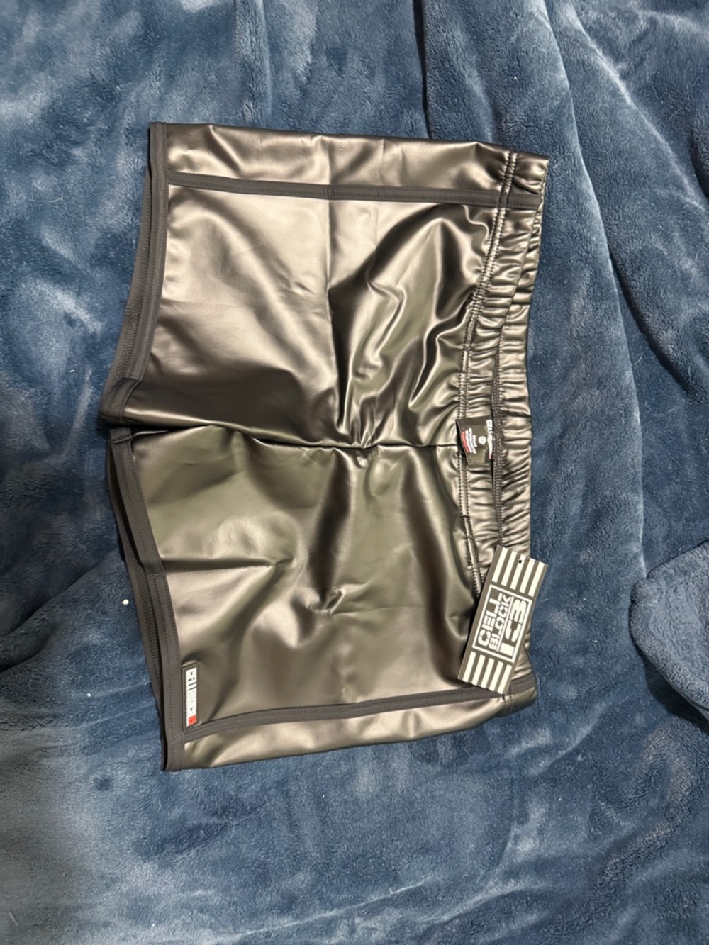 Men's Black Faux Leather Swim/Active Shorts